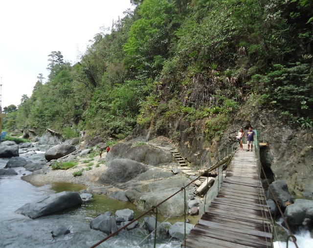 You can see the steps and swinging bridges all along side the river.
