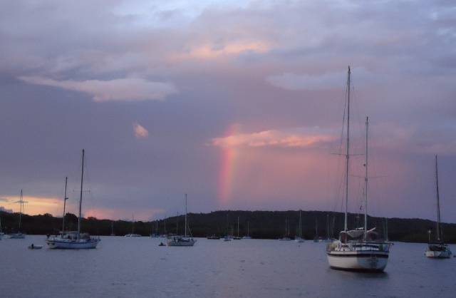 Pretty rainbow shooting down from the heavens above.