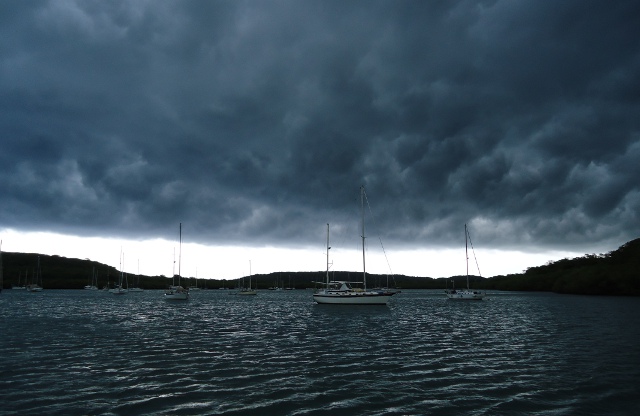 Storm clouds overtaking the Luperon harbor.