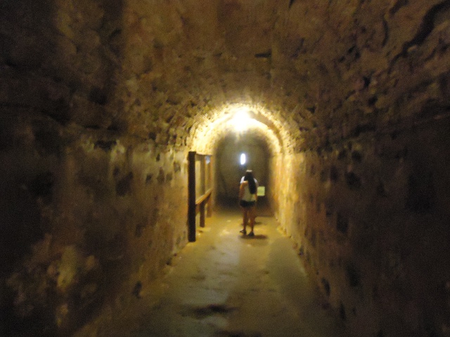 Long tunnel leading to Castillo San CristĂłbal's main plaza. This tunnel is the longest of six hidden passages in the fortress.